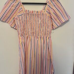 Draper James Multicolor Stripe Smocked Top — Pink, Yellow & Navy